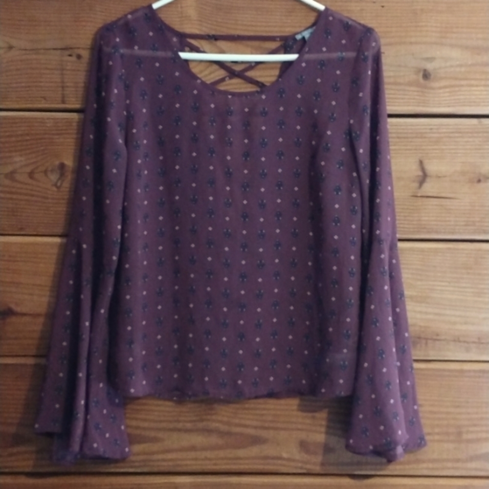 Bell sleeve sheer blouse